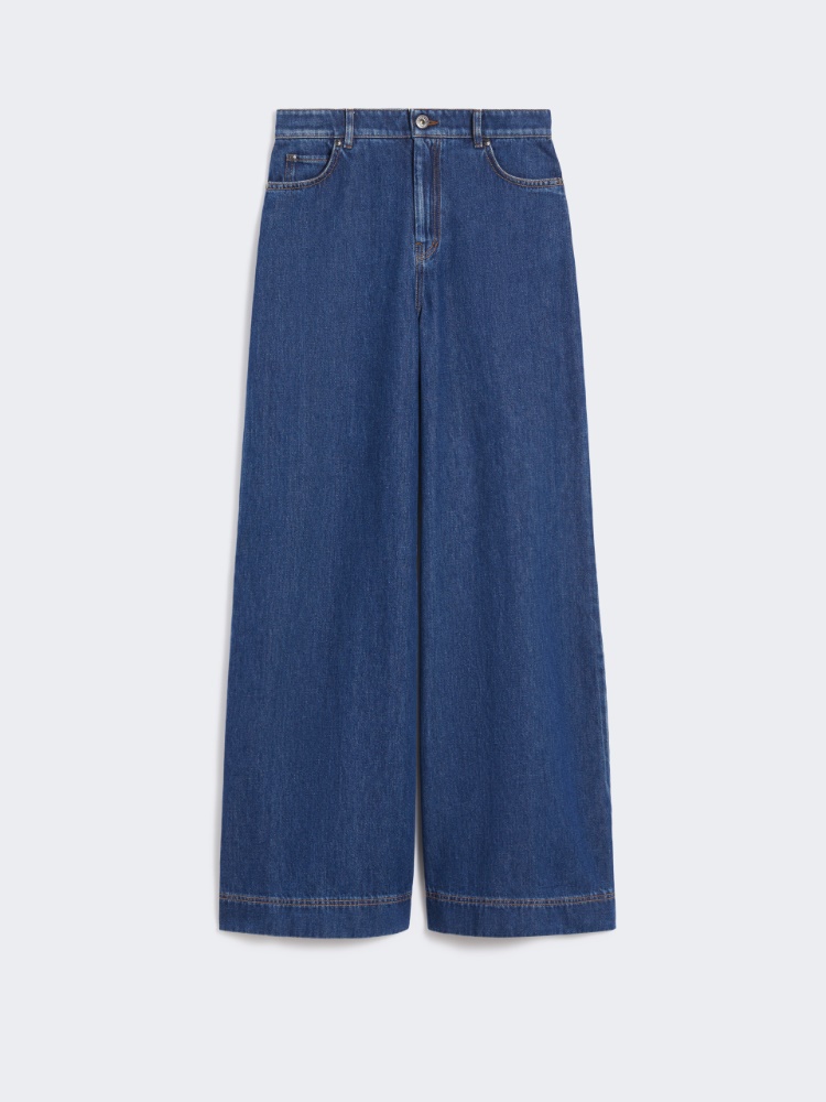 Jeansy z szeroką nogawką wykonane z bawełnianego denimu - GRANATOWY - Max Mara