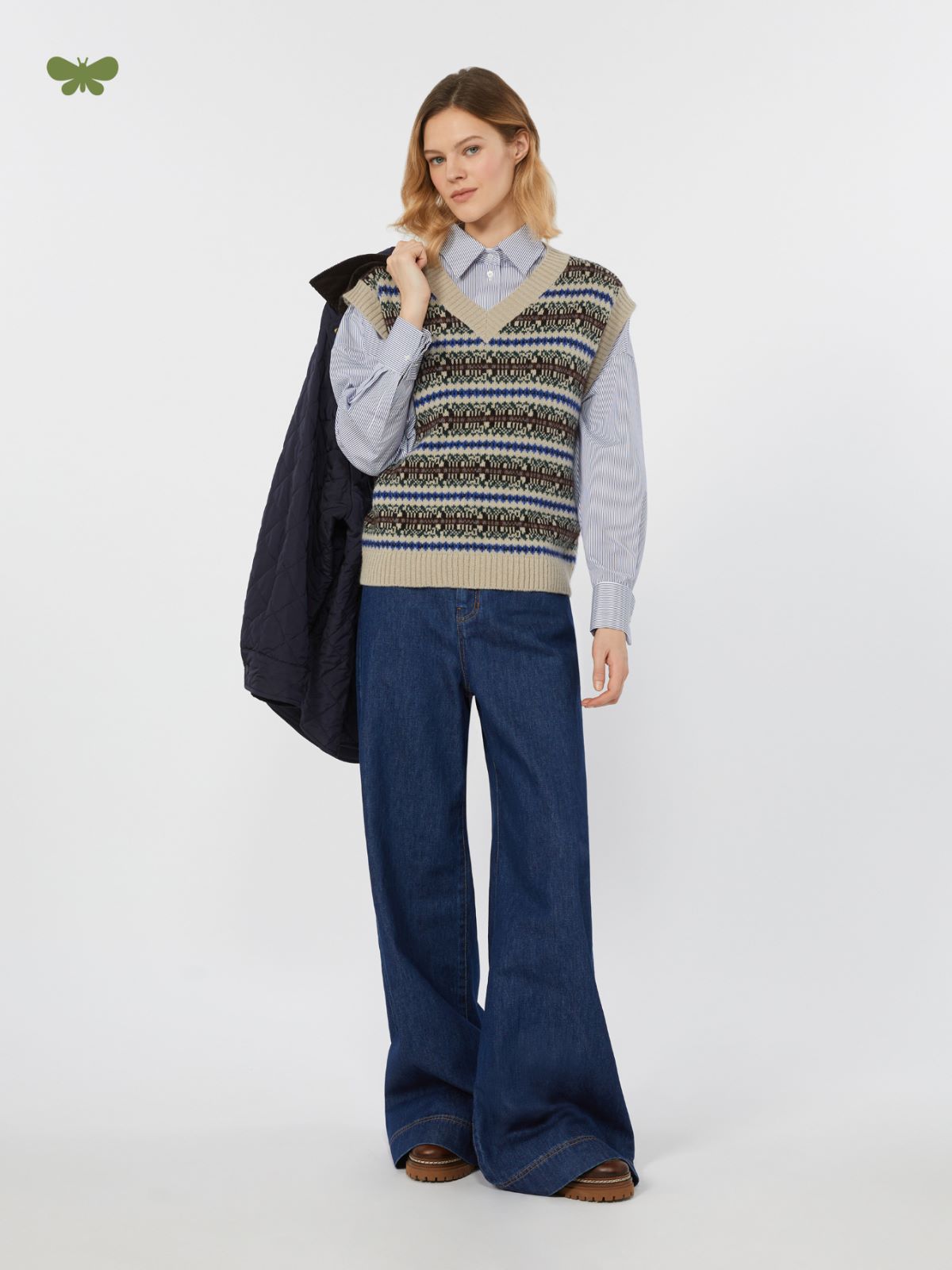 Cotton denim wide-leg jeans - NAVY - Max Mara
