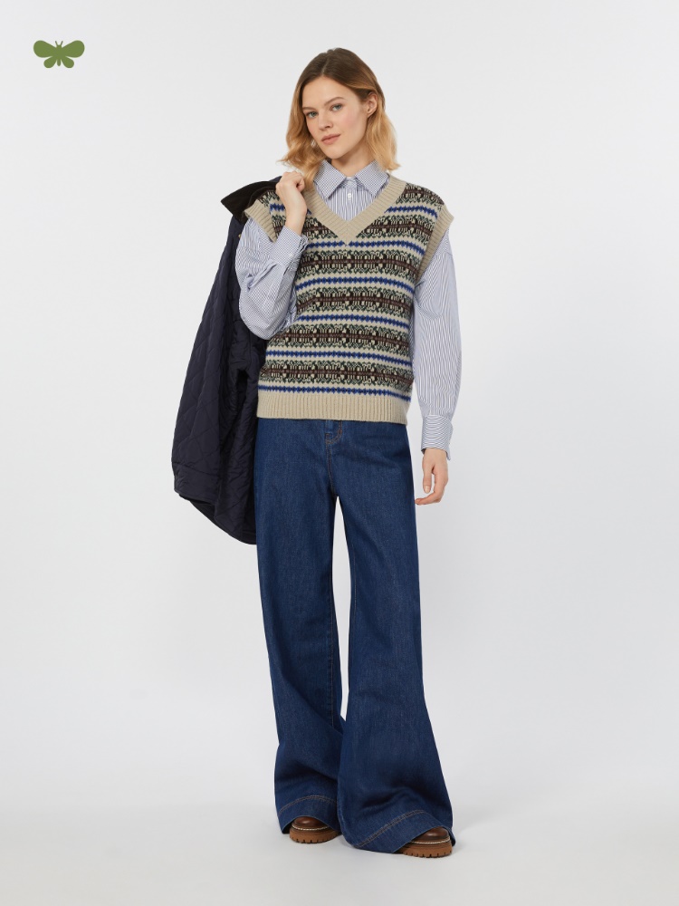 Cotton denim wide-leg jeans - NAVY - Max Mara