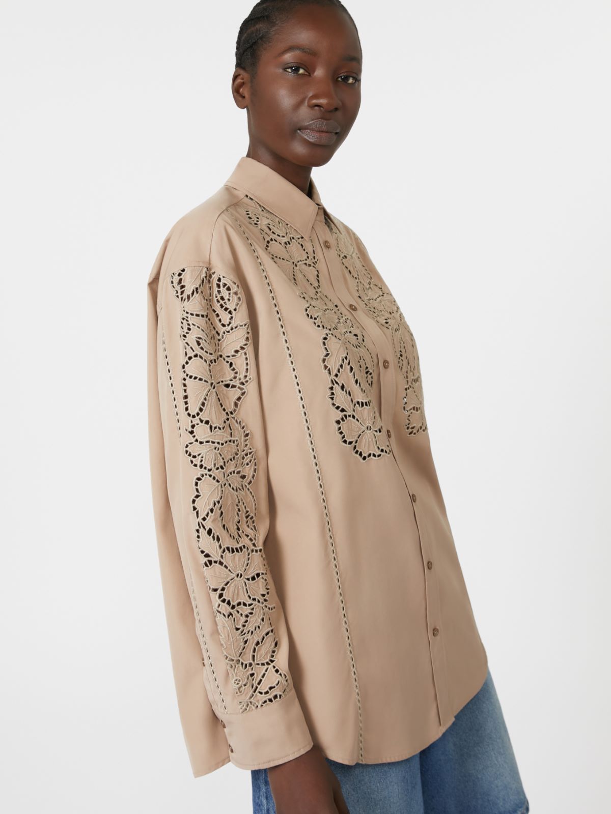 Relaxed-fit embroidered poplin shirt - LIGHT BROWN - Max Mara - 4