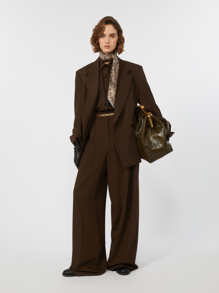 Koszula z wełnianej tkaniny o skośnym splocie - CIEMNOBRĄZOWY - Max Mara - 2