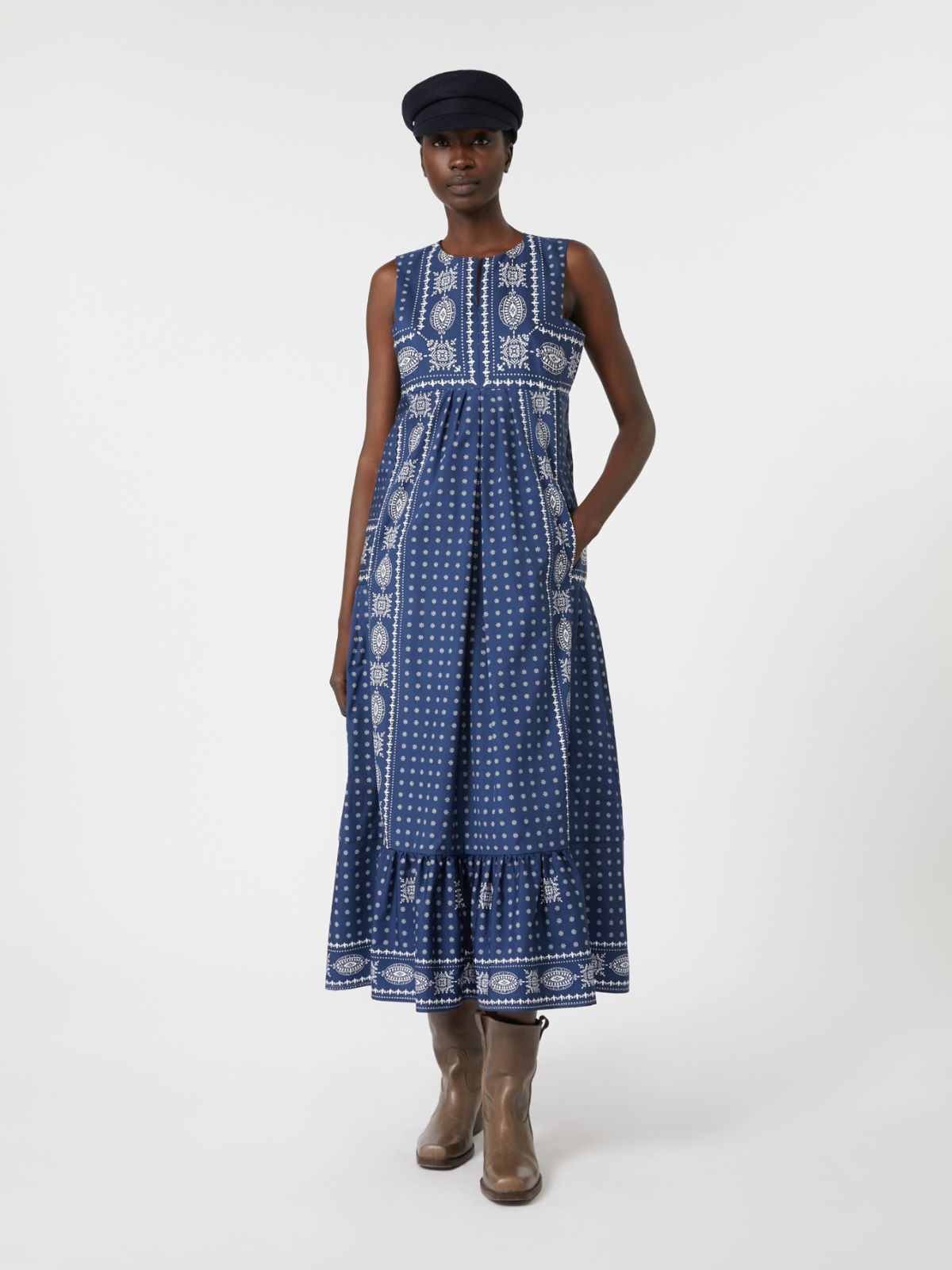 Printed poplin dress - NAVY - Max Mara