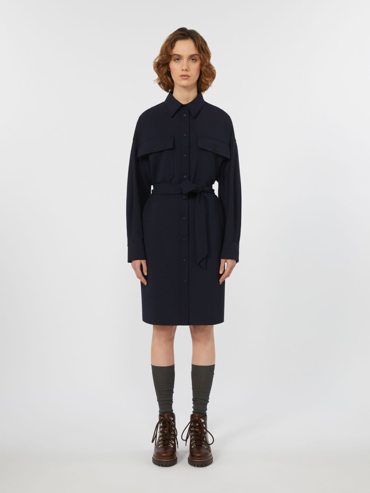 Hemdblusenkleid aus Techno-Wolle - BLAU - Max Mara - 2