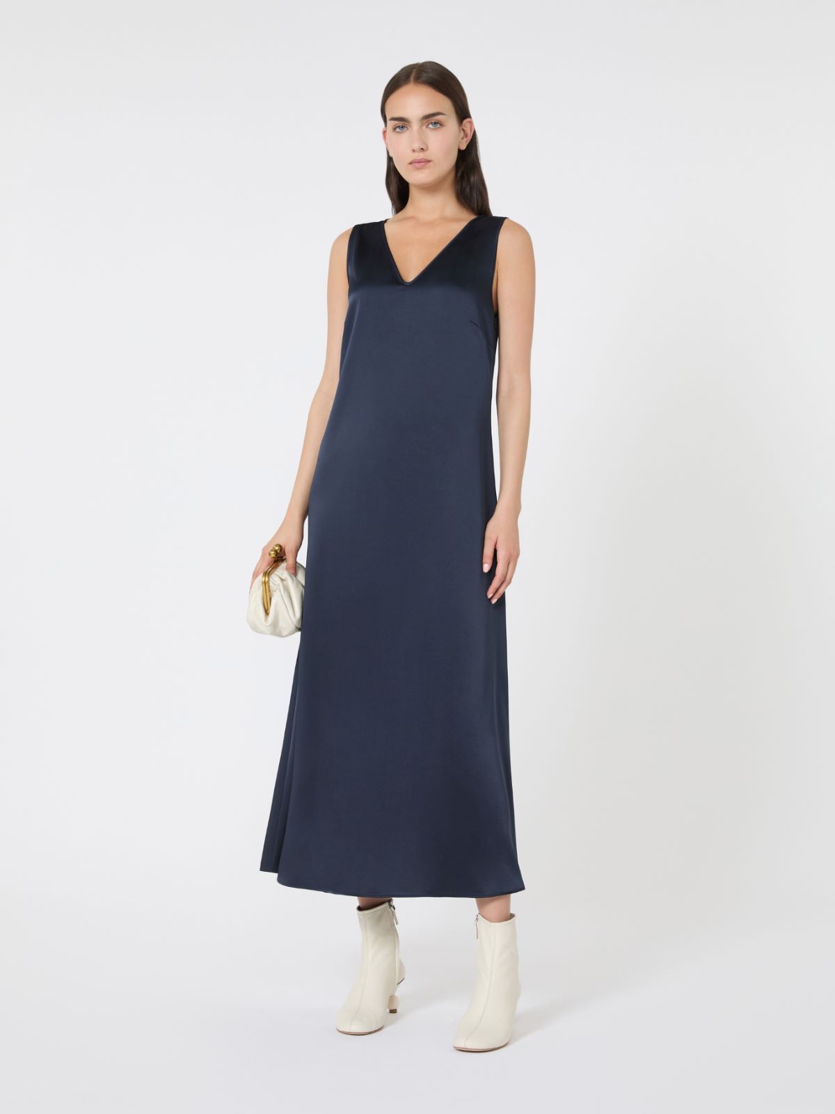 Fließendes Kleid aus Satin - BLAU - Max Mara