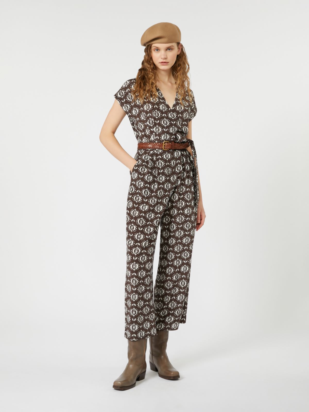 Printed silk jumpsuit - BROWN - Max Mara