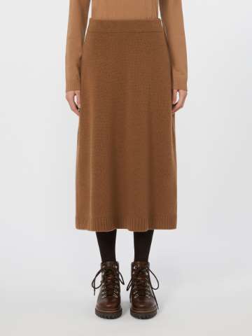 【関税&送料込】Max Mara Sante Cashmere Midi Skirt Just ribbed-knit wool and cashmere midi skirt in brown - S