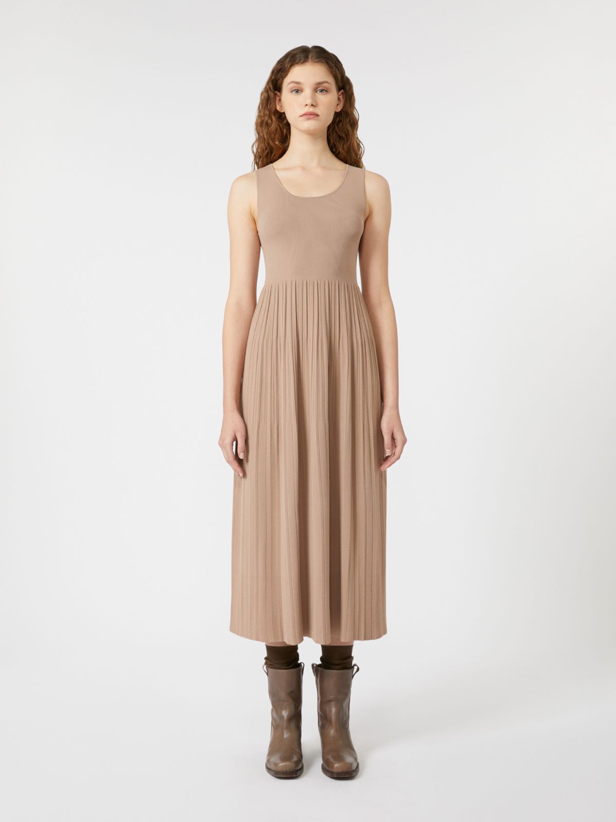 Plissé-pleated viscose crepe dress - MARRON GLACE' - Max Mara