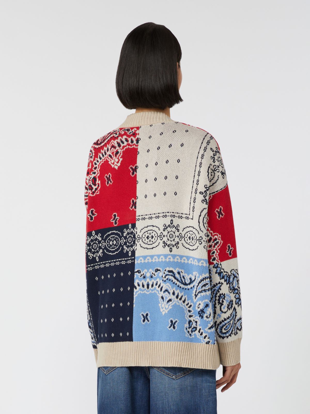 Kardigan oversize z przędzy żakardowej - GRANATOWY - Max Mara - 3