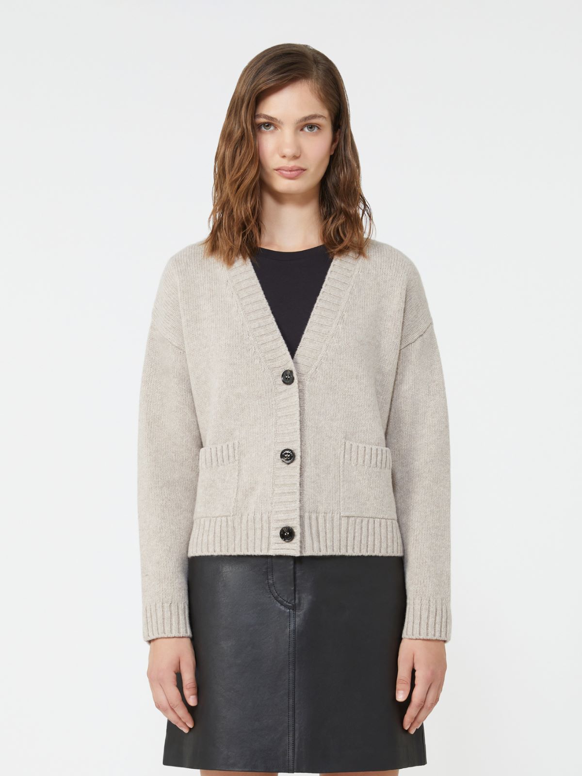 Wool knit V-neck cardigan - SAND - Max Mara - 2