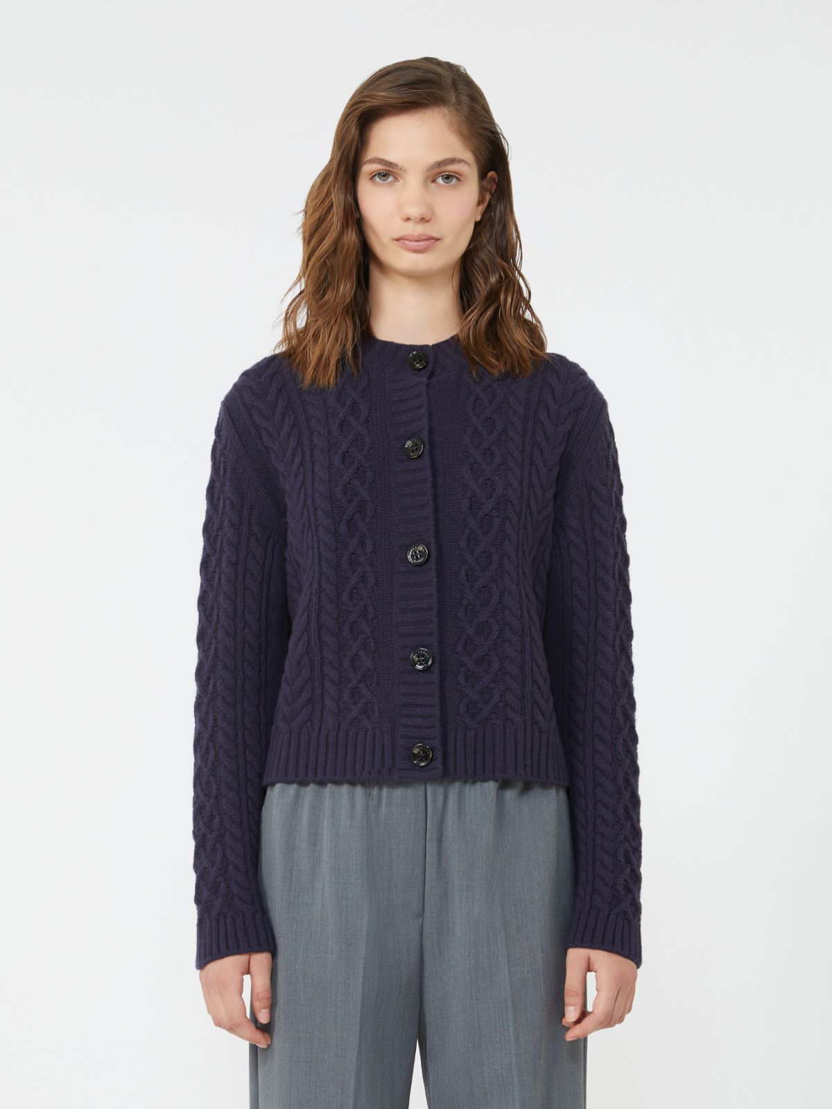 Wool knit crew-neck cardigan - NAVY - Max Mara - 2