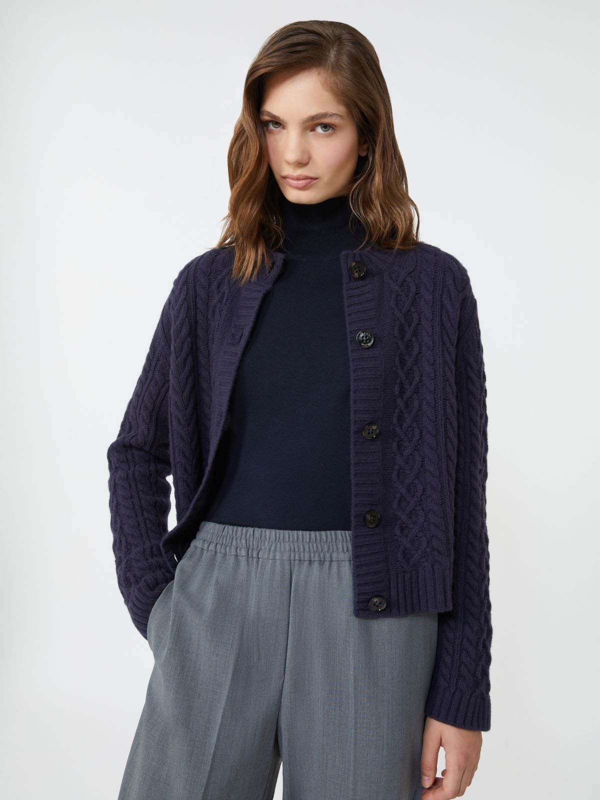 Wool knit crew-neck cardigan - NAVY - Max Mara - 4