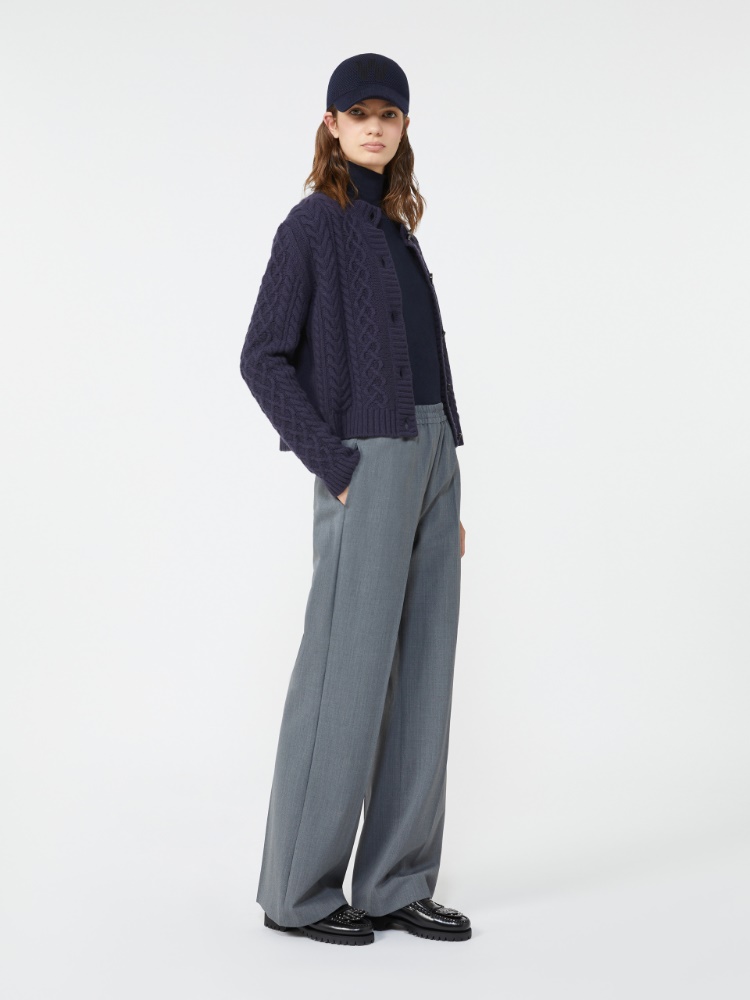 Wool knit crew-neck cardigan - NAVY - Max Mara
