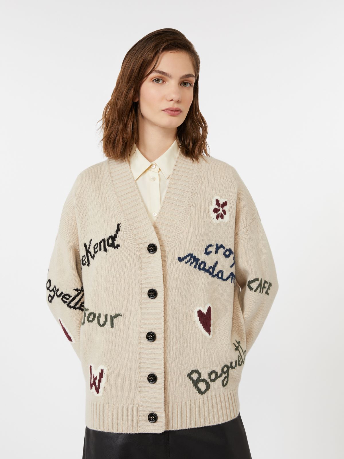 Wool knit oversized cardigan - ECRU - Max Mara - 4