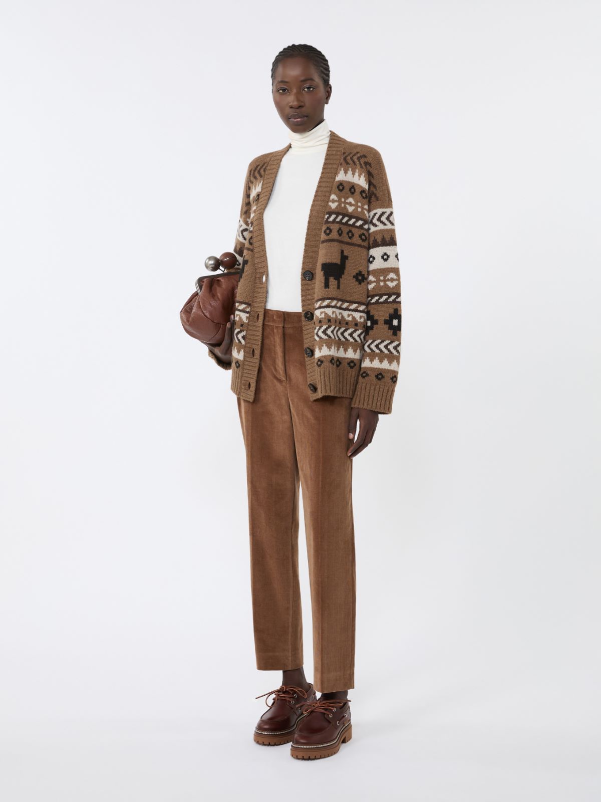 Wool and alpaca jacquard cardigan + CAMEL - Max Mara
