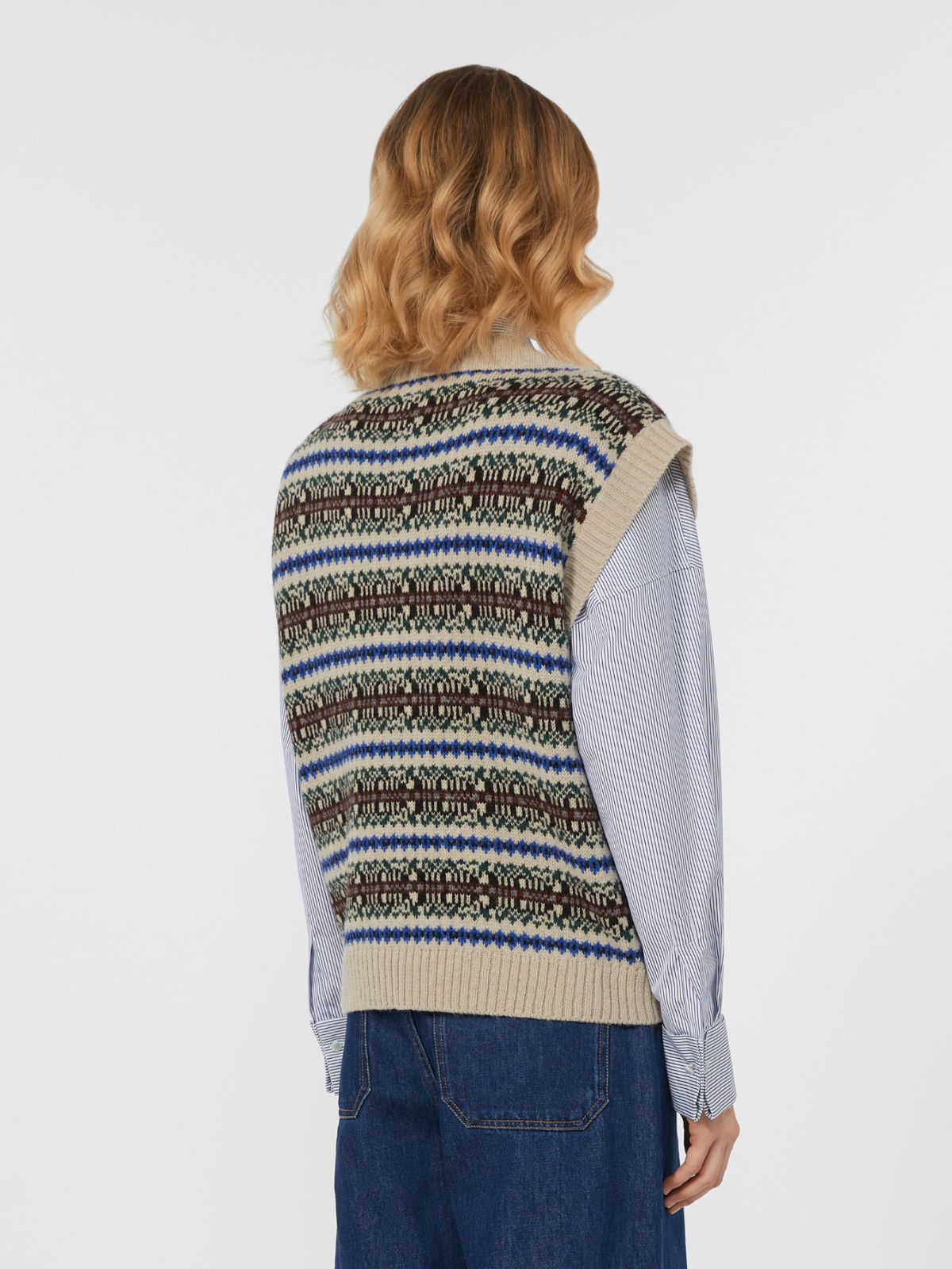 Wool and alpaca jacquard gilet - ECRU - Max Mara - 3