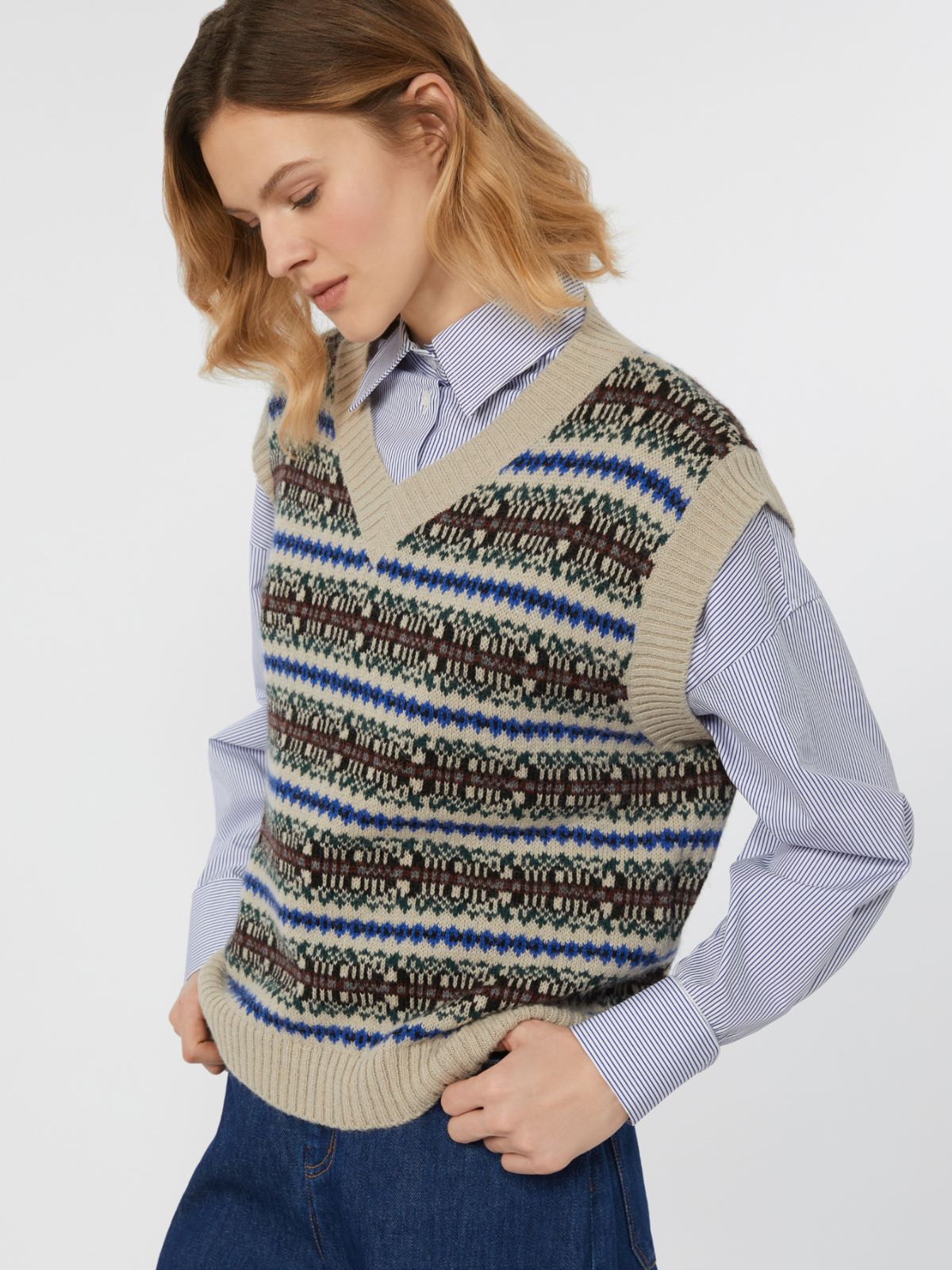 Wool and alpaca jacquard gilet - ECRU - Max Mara - 4