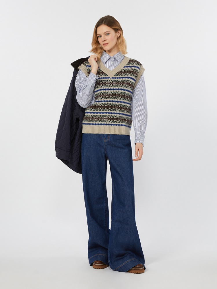 Wool and alpaca jacquard gilet - ECRU - Max Mara