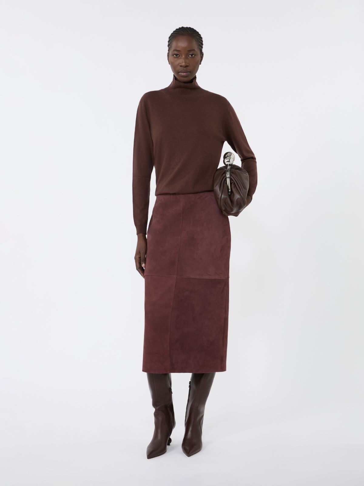 Wool and silk knit turtleneck + CHOCOLATE - Max Mara