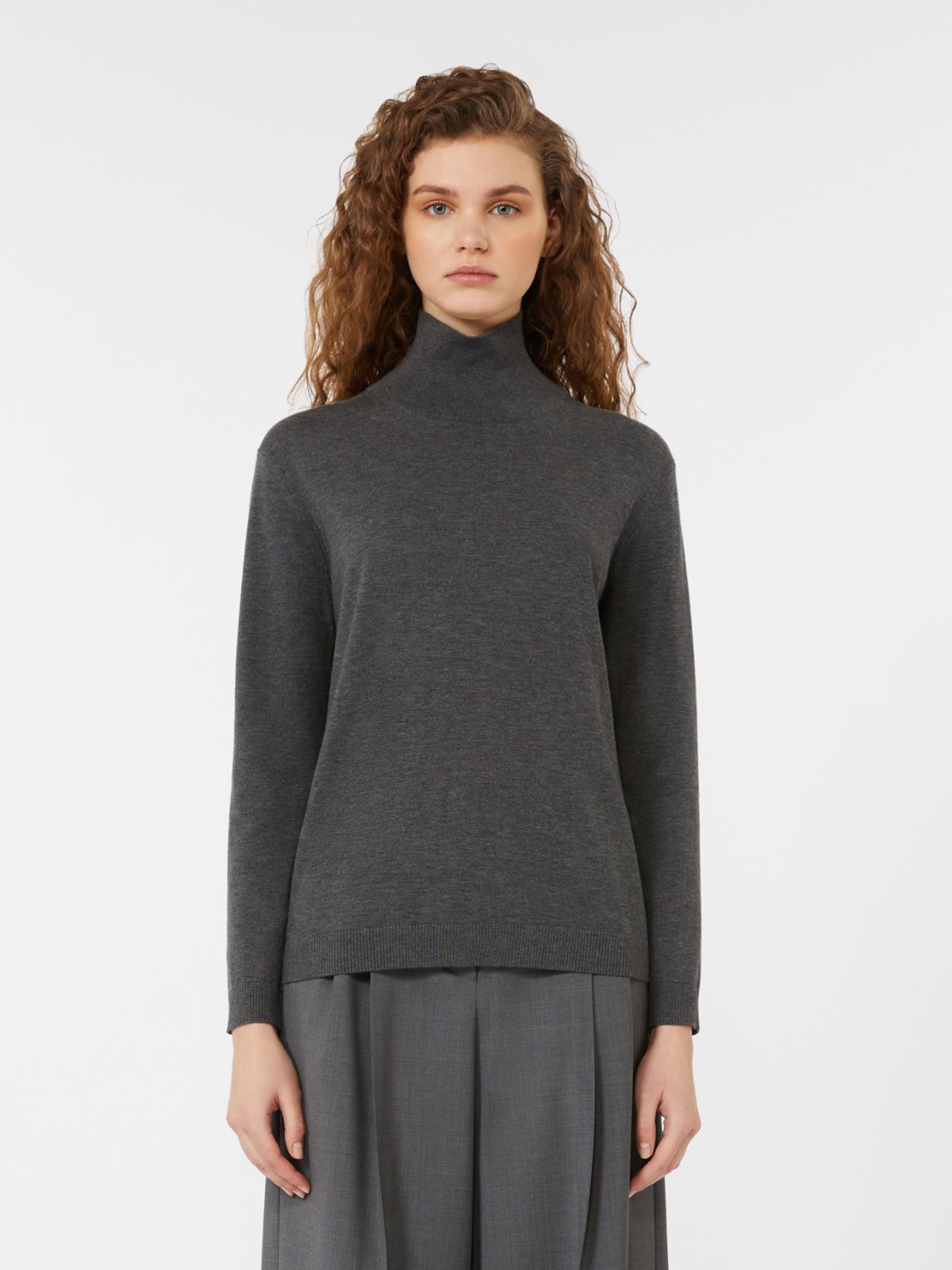 Pull à col roulé en fil de soie et laine - GRIS FONCE - Max Mara - 2