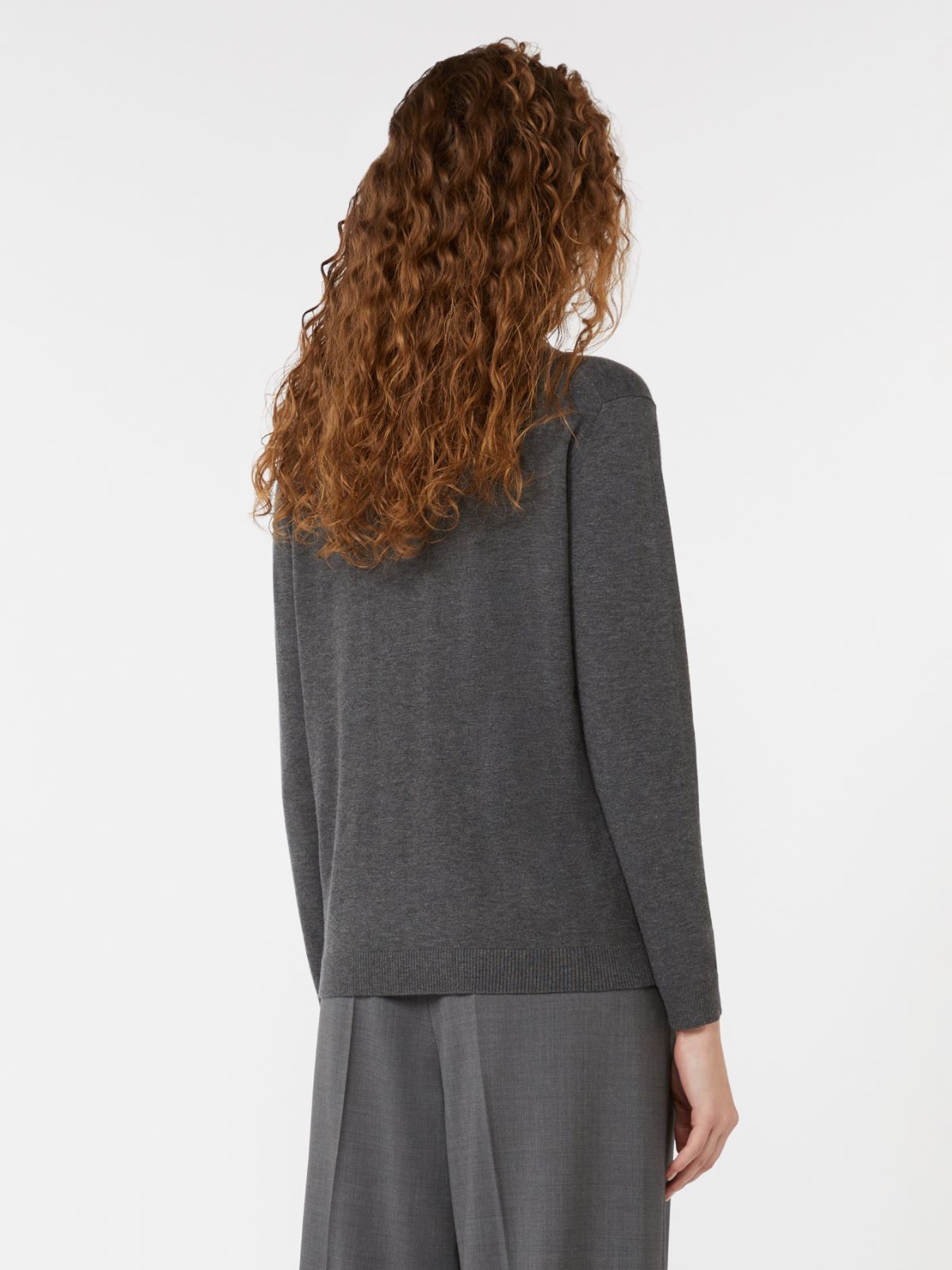 Pull à col roulé en fil de soie et laine - GRIS FONCE - Max Mara - 3