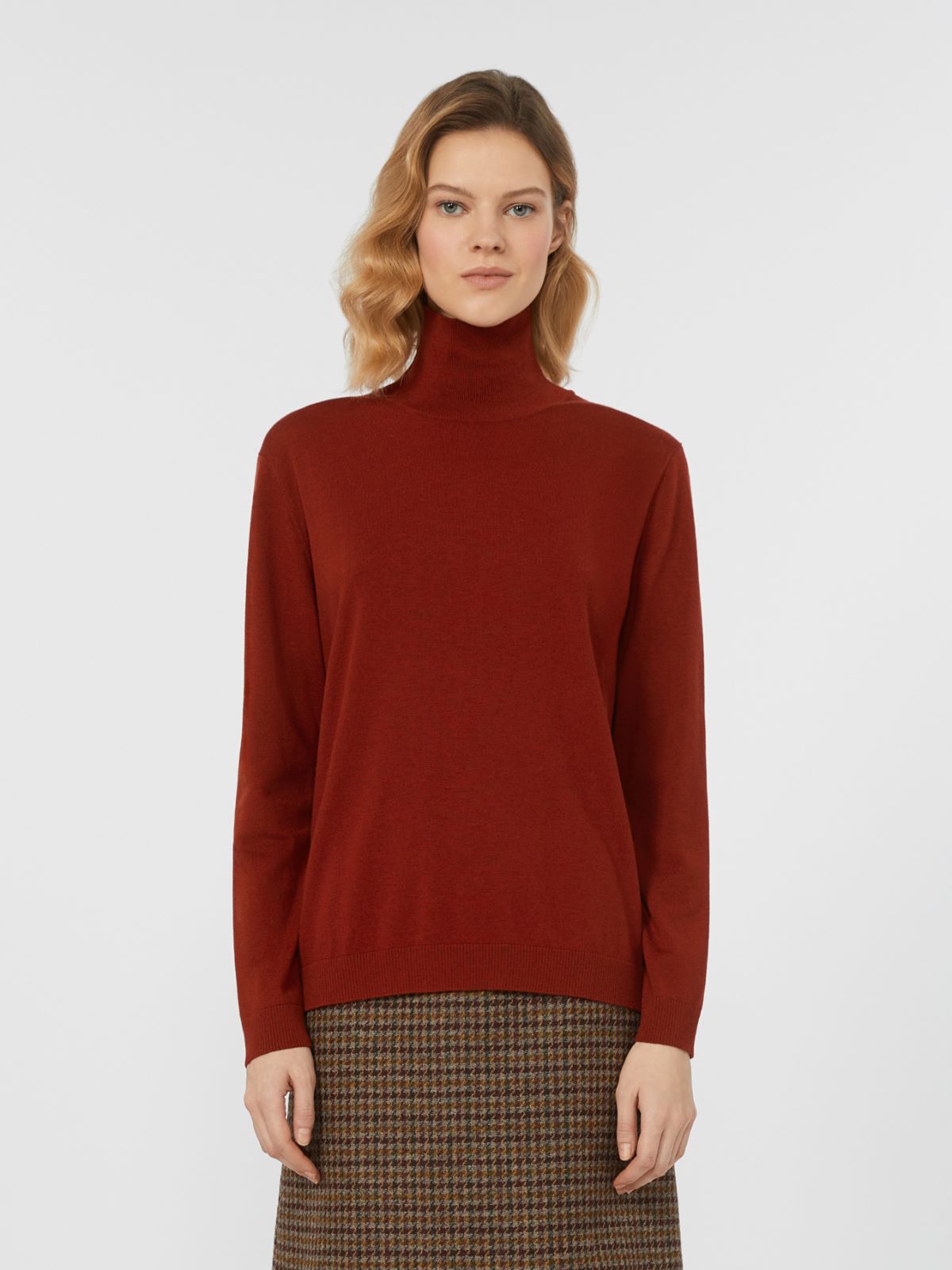Wool and silk knit turtleneck - BERRY RED - Max Mara - 2