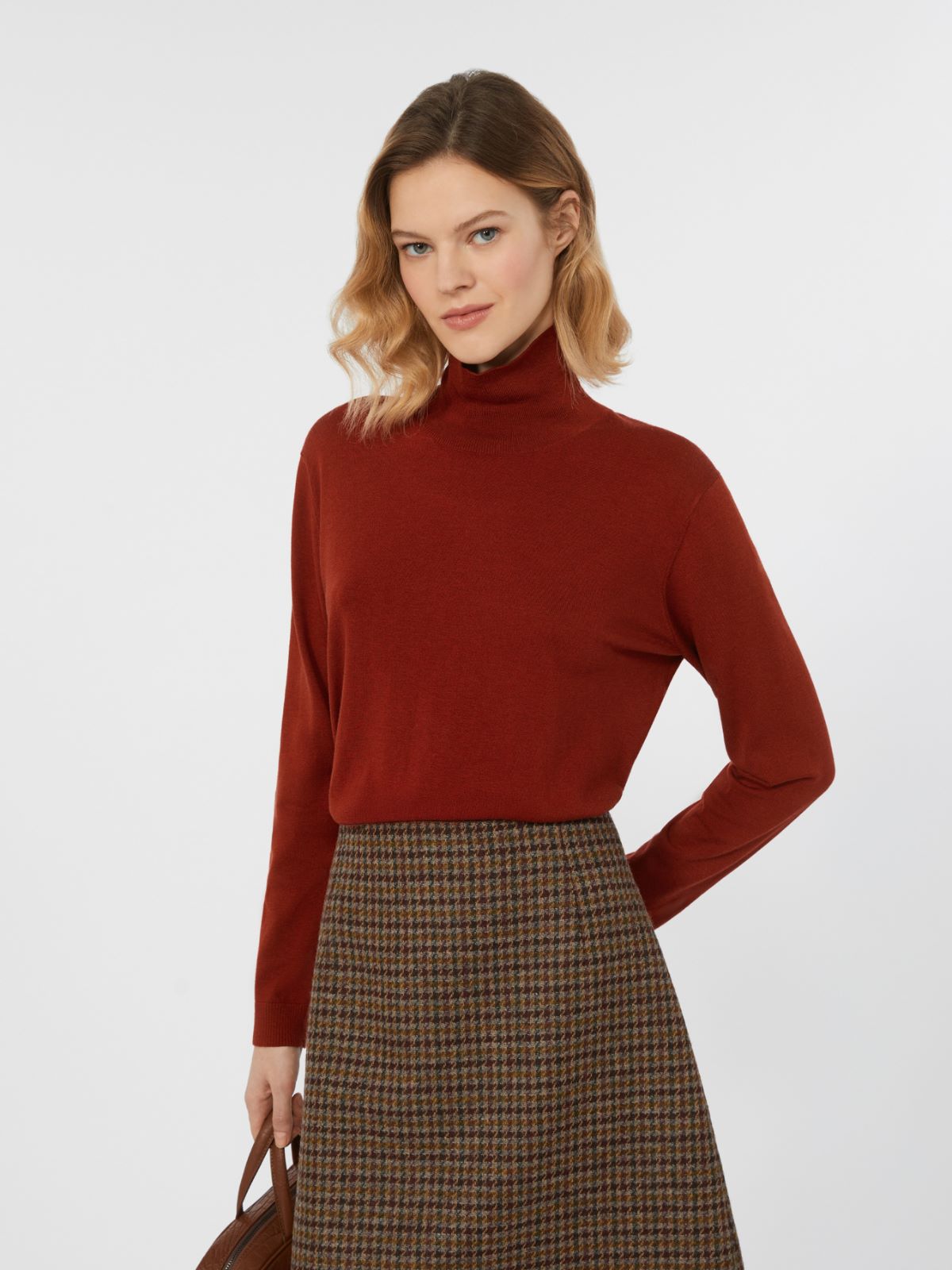 Wool and silk knit turtleneck - BERRY RED - Max Mara - 4