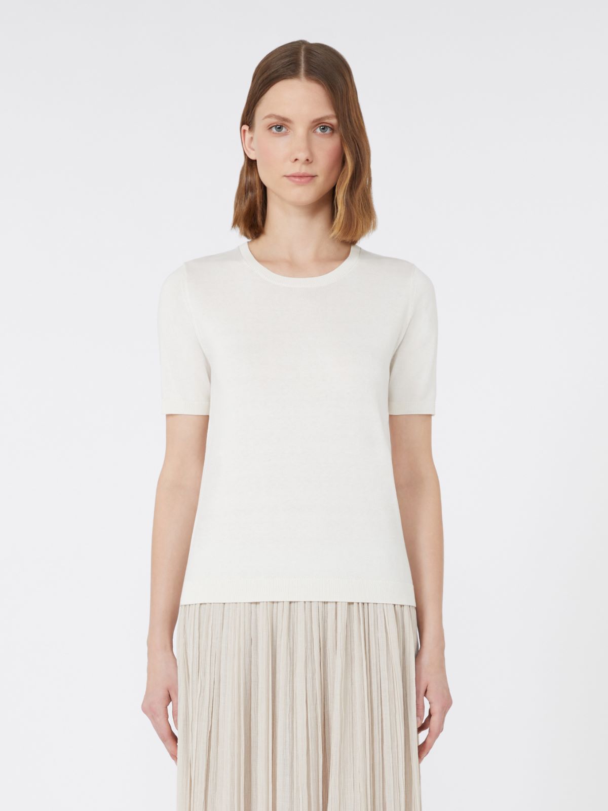 Silk and cotton yarn T-shirt - WHITE - Max Mara - 2