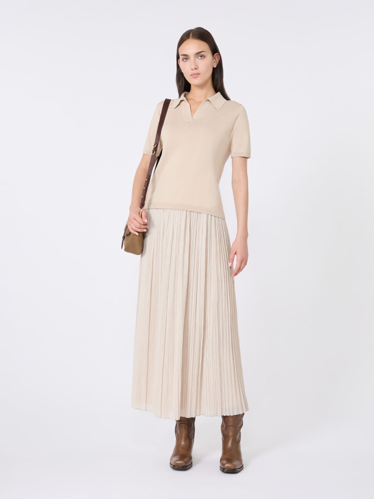 Silk and cotton polo T-shirt - BEIGE - Max Mara - 9