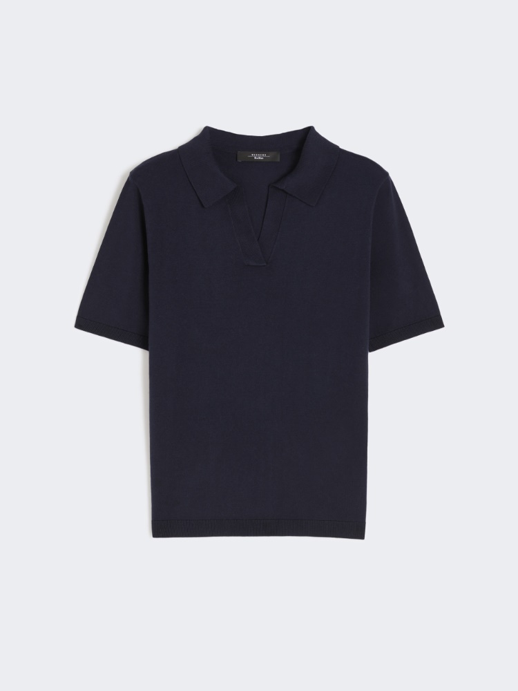 T-shirt o fasonie polo z jedwabiu i bawełny - GRANATOWY - Max Mara