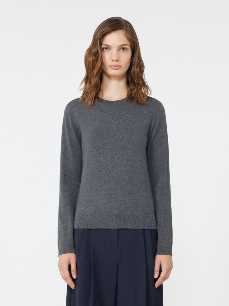 美品☆MaxMara☆最高級ライン 希少 黒タグ シルク混 薄手ニット 黒 M マックスマーラ ニット 白タグ 最高級ライン 半袖 ネイビー 金