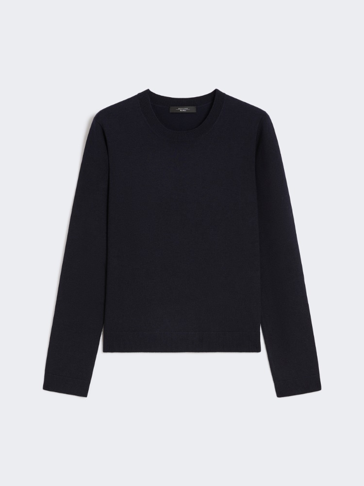 Sweter z przędzy wełniano-jedwabnej - GRANATOWY - Max Mara
