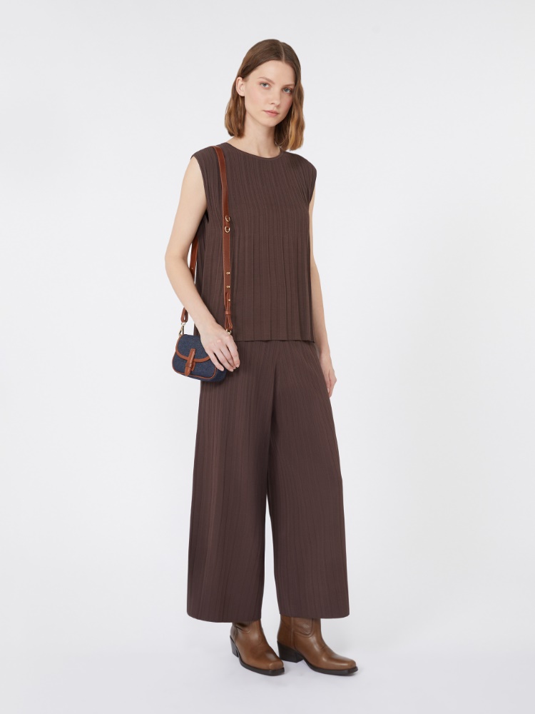 Plissé-pleated yarn T-shirt - CHOCOLATE - Max Mara