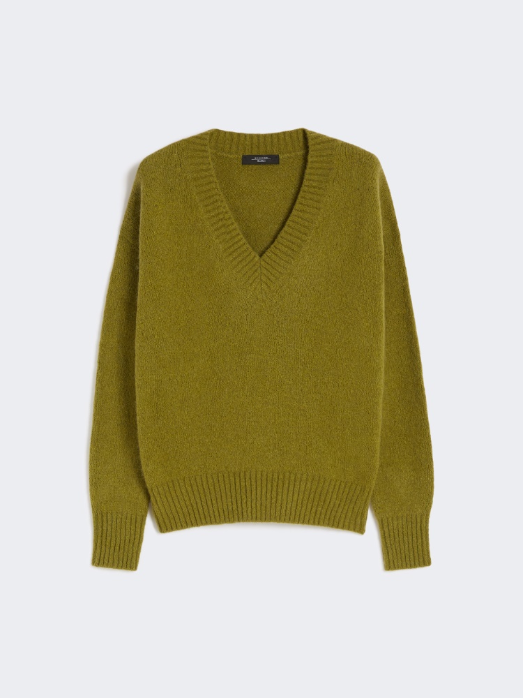 Alpaca and cotton V-neck jumper - OLIVE GREEN - Max Mara