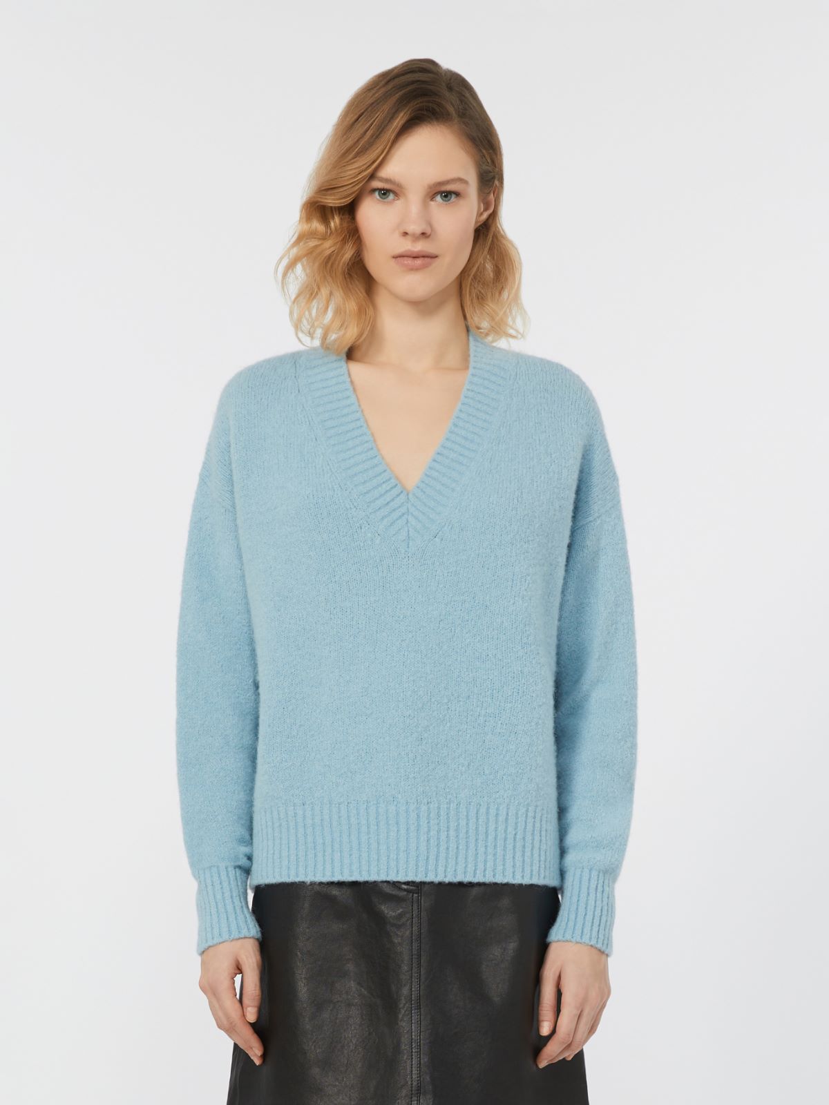 Pullover aus Alpaka und Baumwolle mit V-Ausschnitt - AZURBLAU - Max Mara - 2