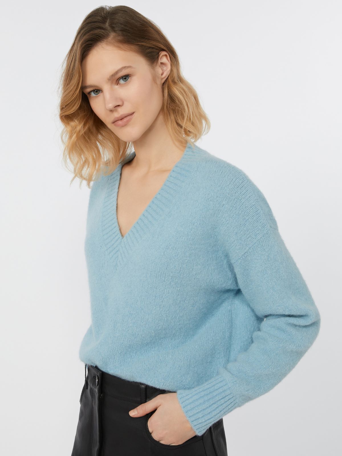 Pullover aus Alpaka und Baumwolle mit V-Ausschnitt - AZURBLAU - Max Mara - 4