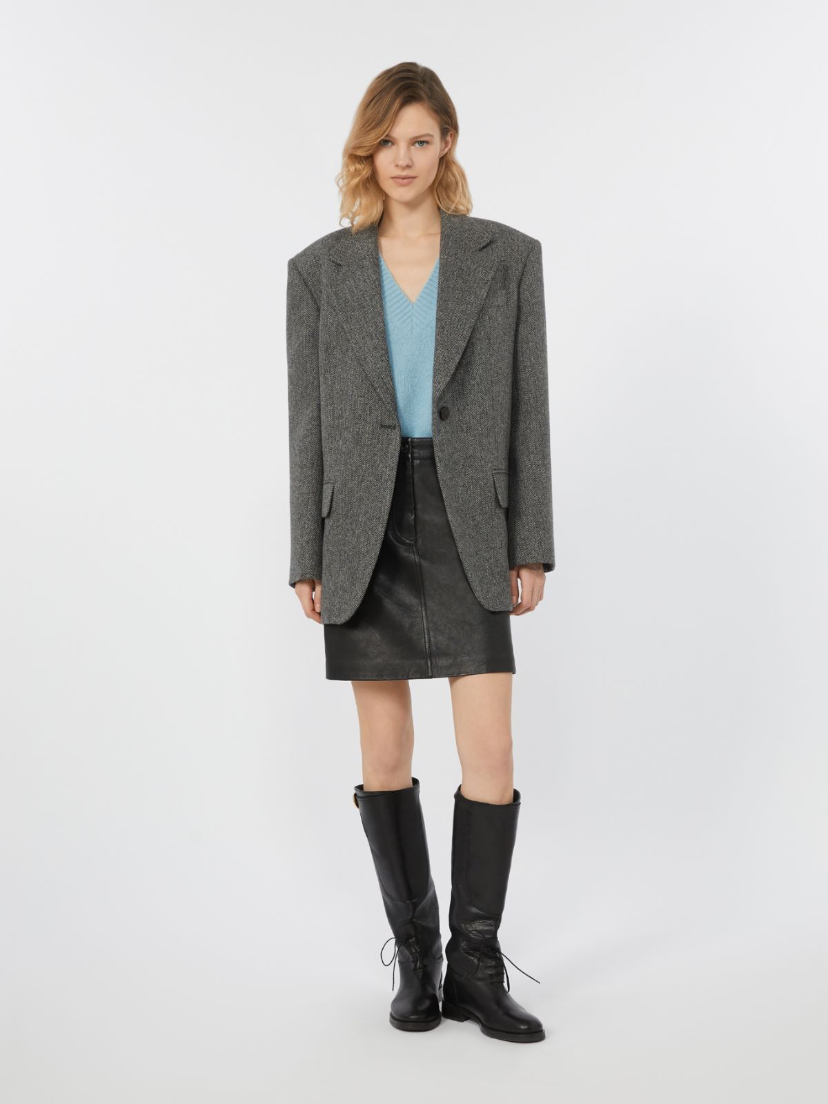 Pullover aus Alpaka und Baumwolle mit V-Ausschnitt - AZURBLAU - Max Mara