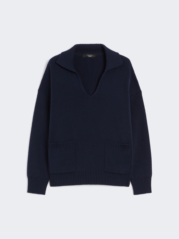 Cotton yarn polo sweater - NAVY - Max Mara