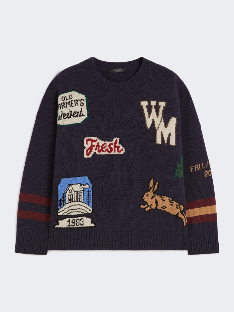 Oversize’owy sweter z wełnianej przędzy - GRANATOWY - Max Mara