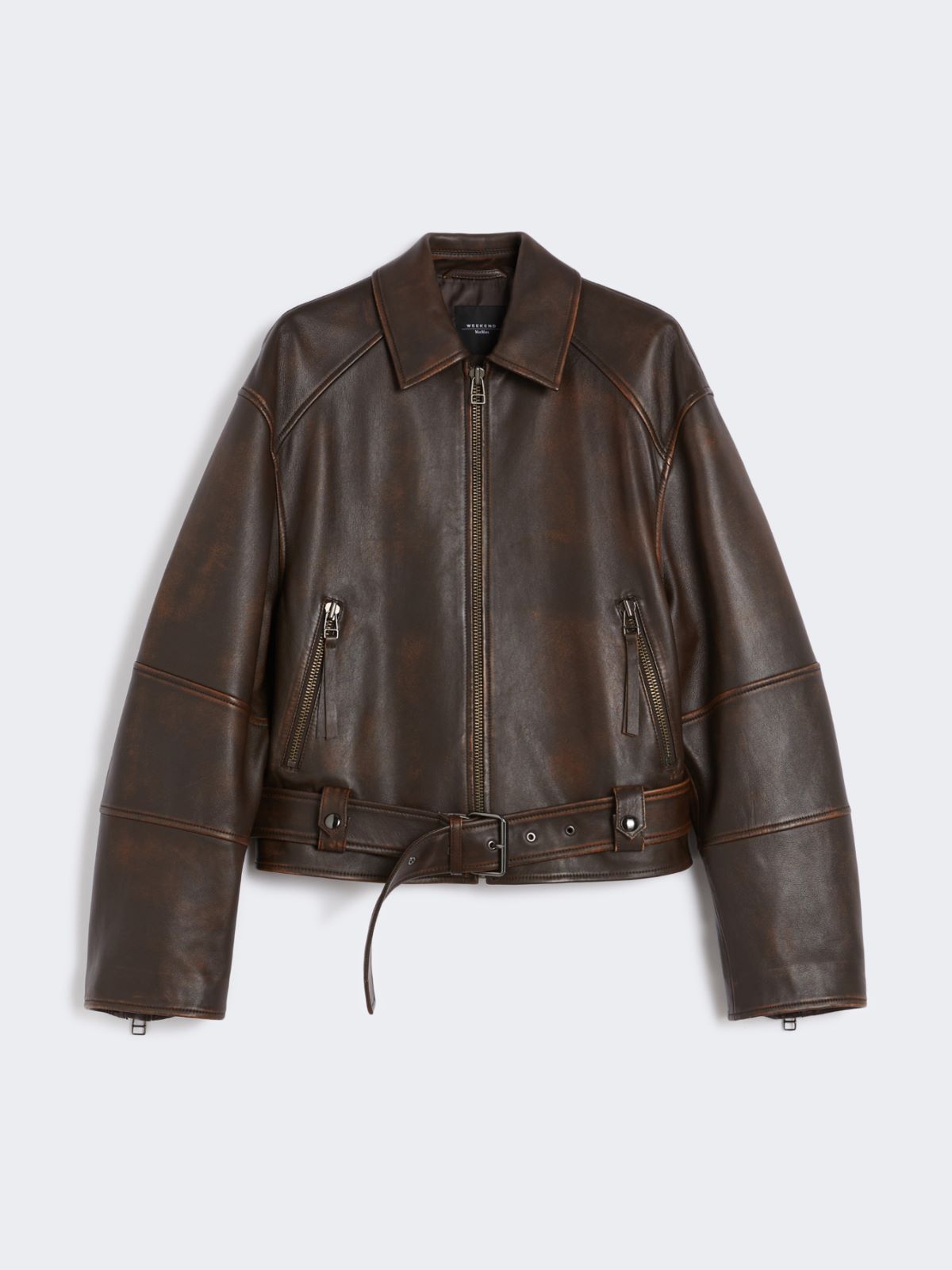 Nappa leather biker jacket - DARK BROWN - Max Mara - 9