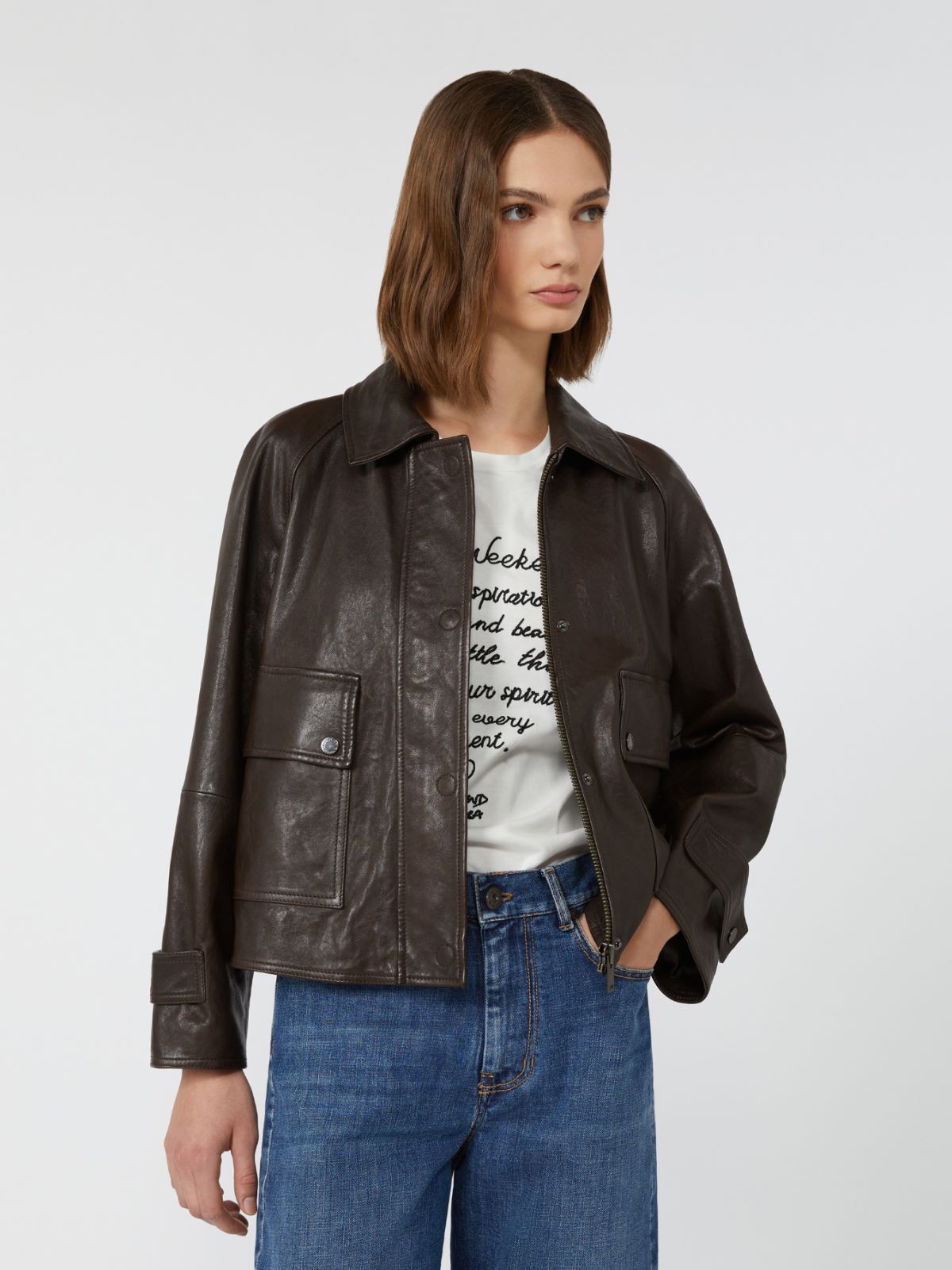 Nappa leather shacket - DARK BROWN - Max Mara - 4