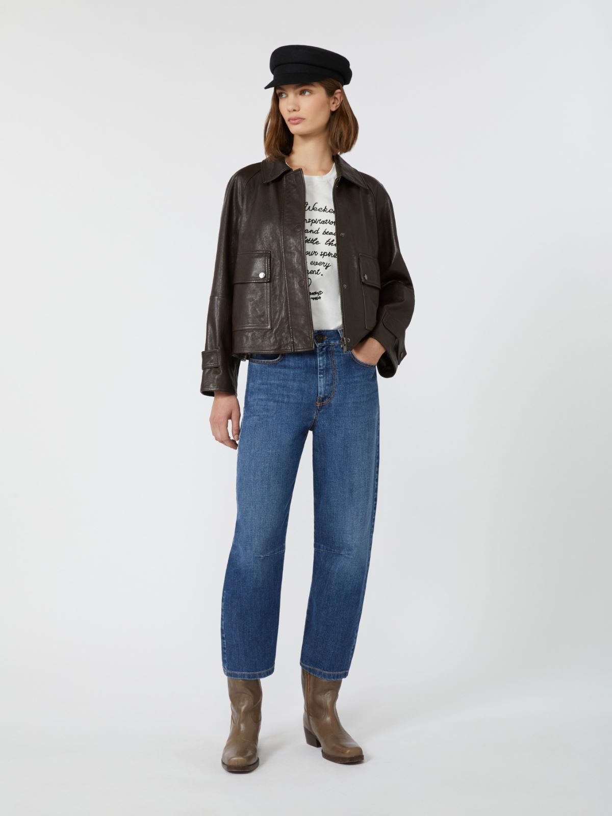 Nappa leather shacket - DARK BROWN - Max Mara
