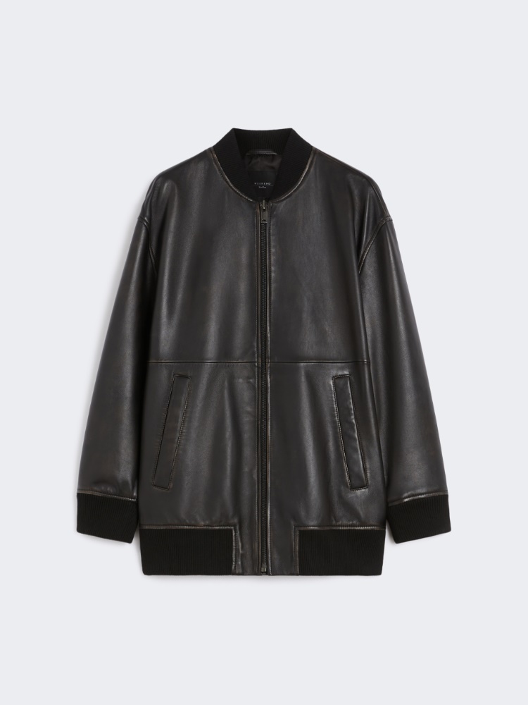 Max Mara Studio「BACIO」Outlet ラムナッパレザージャケット タッティコ] ナッパ レザー ボンバー ジャケット, black
