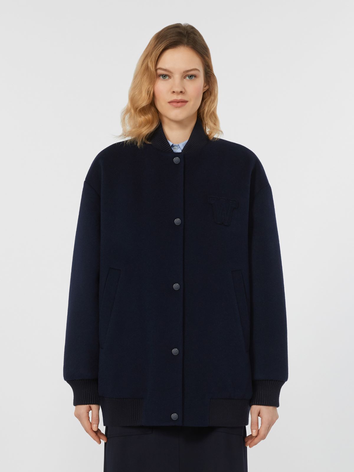 Kurtka bomberka z podwójnej wełny - GRANATOWY - Max Mara - 2