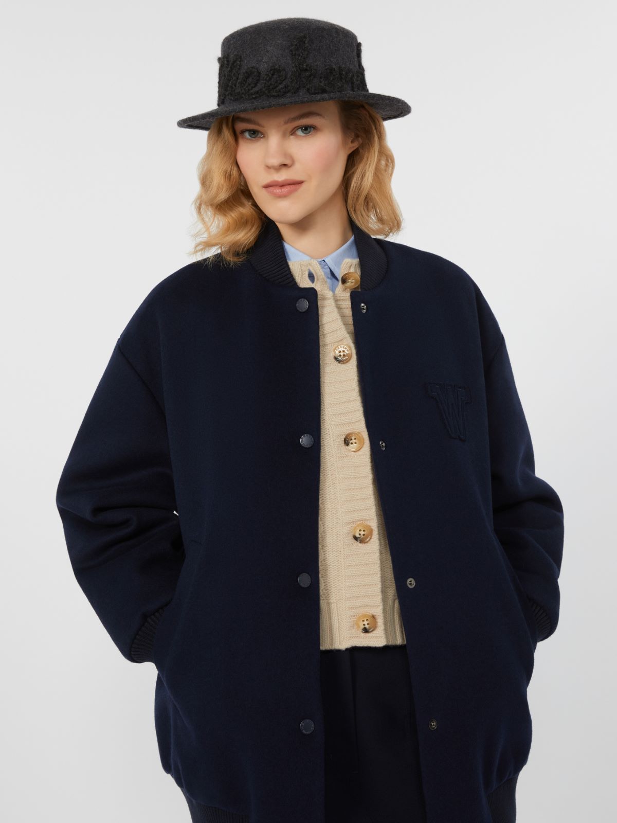 Kurtka bomberka z podwójnej wełny - GRANATOWY - Max Mara - 4
