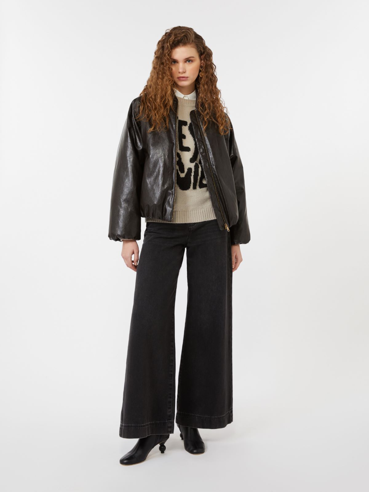 Blouson bomber court en jersey enduit - CHOCOLAT - Max Mara