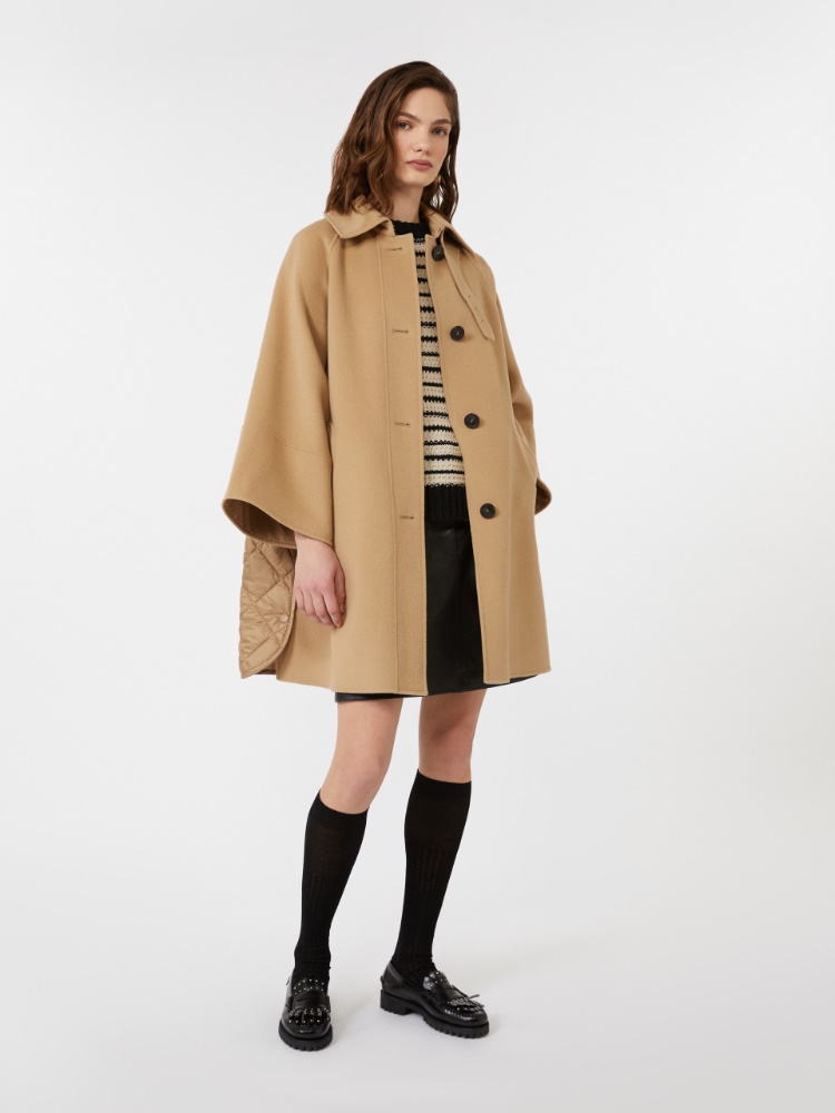 Dwurzędowy płaszcz z drapowanego wełnianego sukna - WIELBŁĄDZI - Max Mara - 2