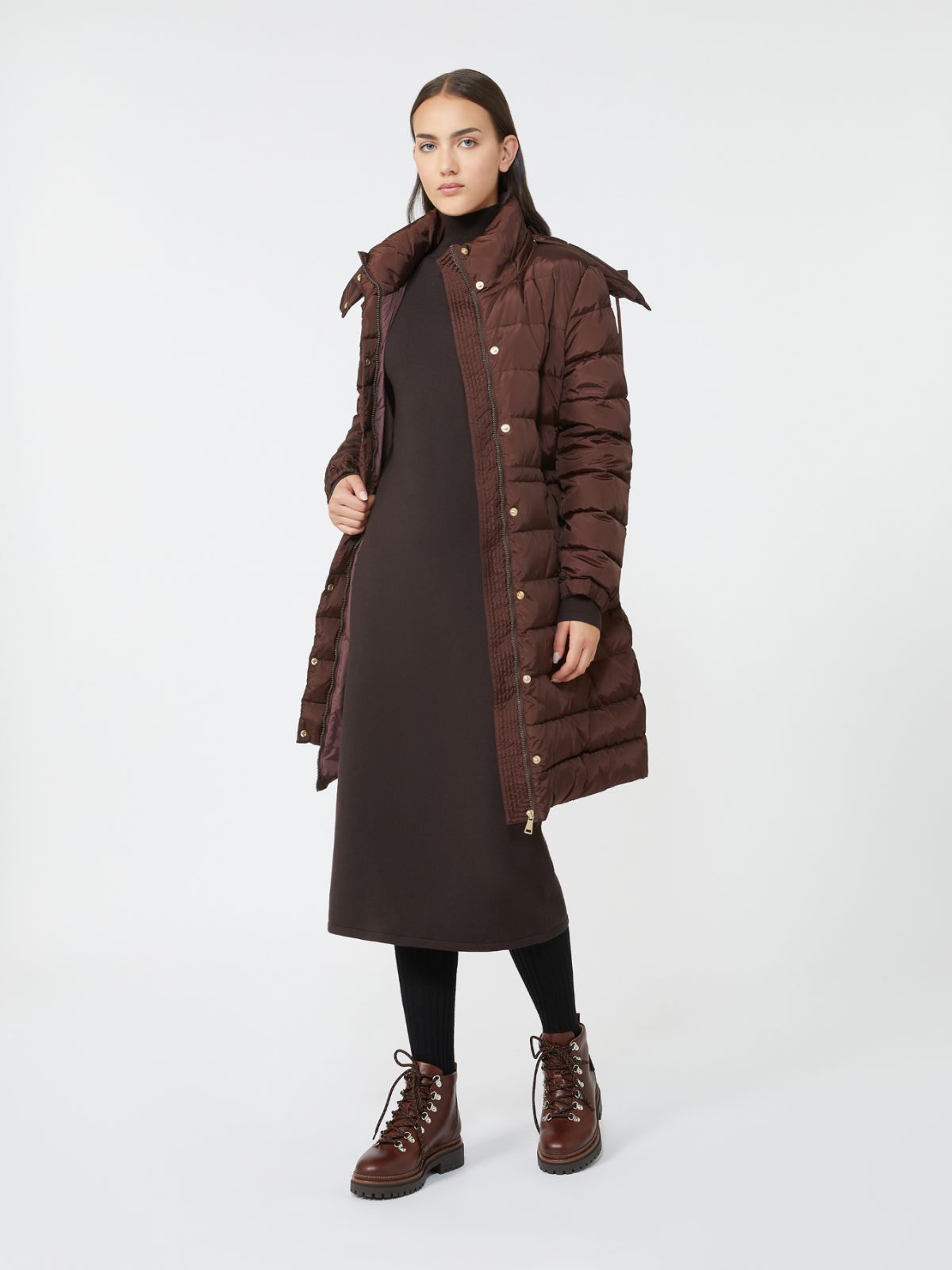 Slim-fit down jacket in water-repellent taffeta - WINE-COLOURED - Max Mara