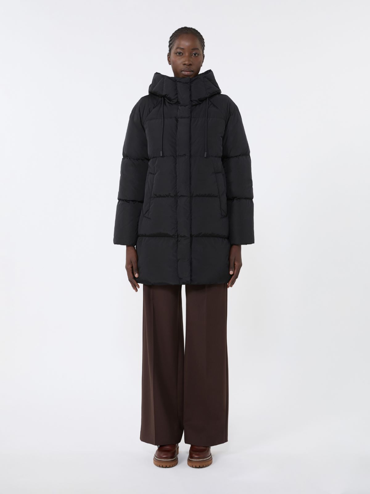 Parka midi hydrofobowej tafty - CZARNY - Max Mara - 2