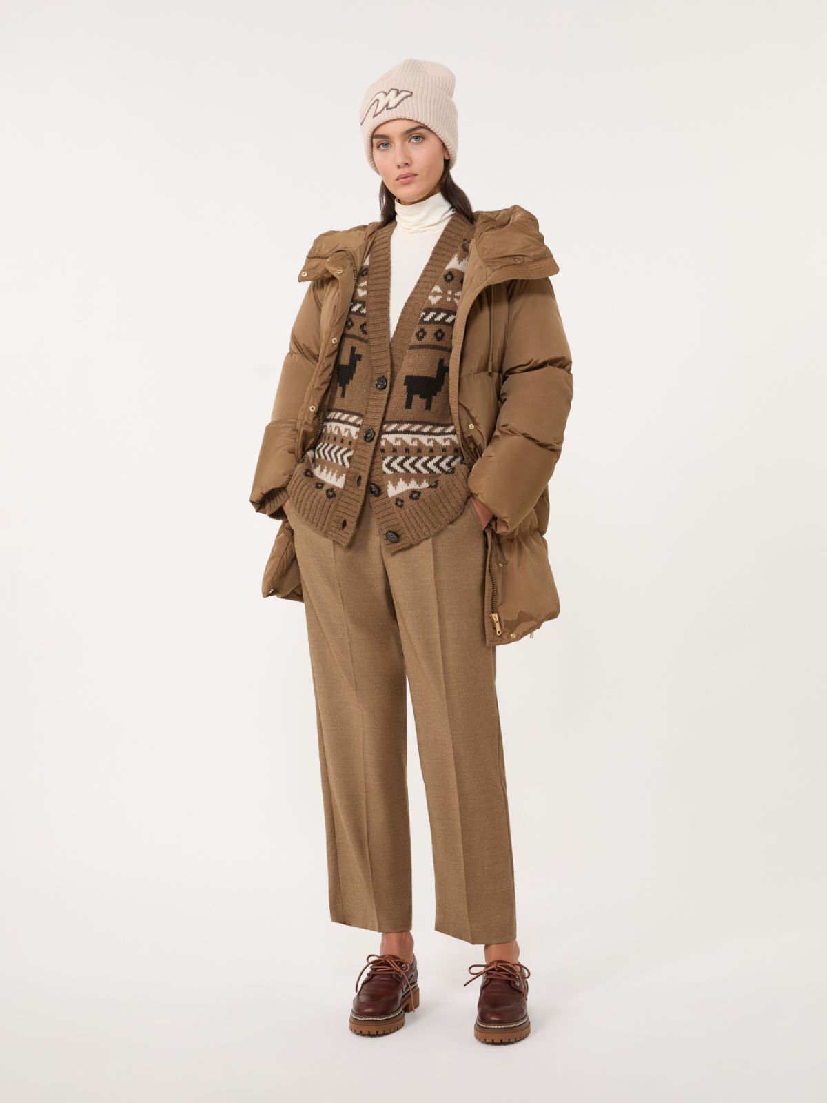 Parka midi hydrofobowej tafty - ORZECHOWY BRĄZOWY - Max Mara