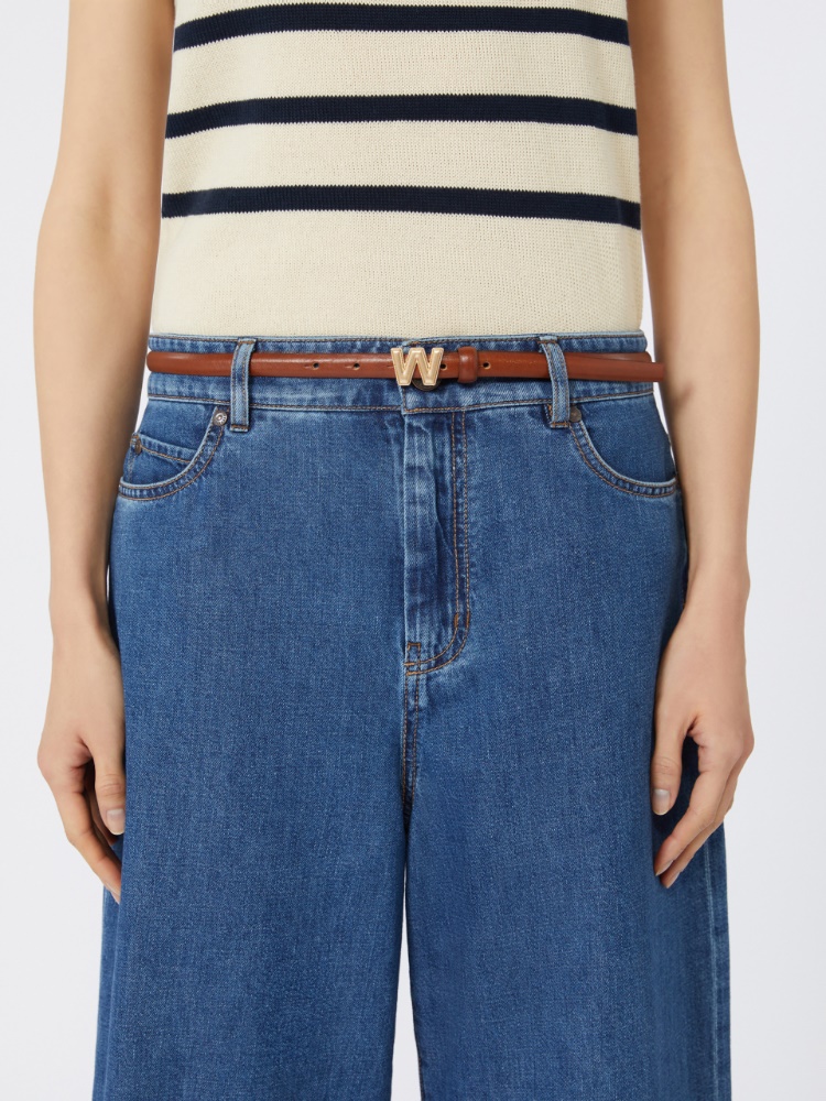 Leather belt with branded buckle detail - TOBACCO - Max Mara